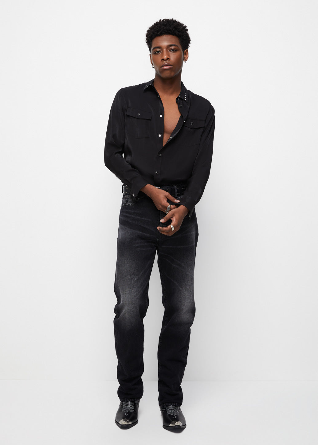 COLLAR-STUDDED SHIRT Black / XL