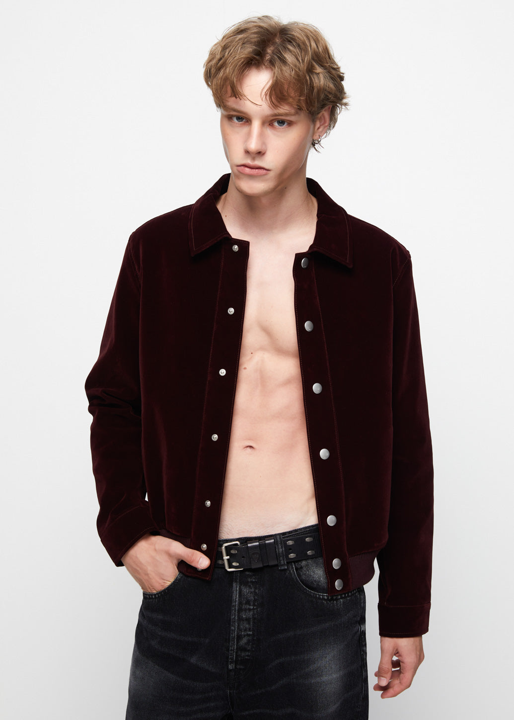 CORDUROY CROPPED BOMBER JACKET Red / XL