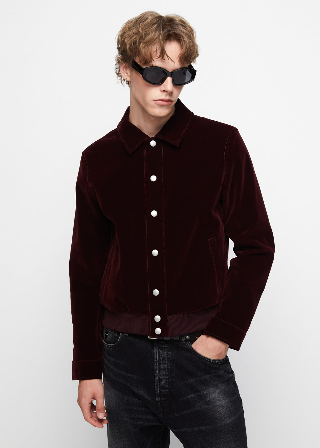 CORDUROY CROPPED BOMBER JACKET Red / XL