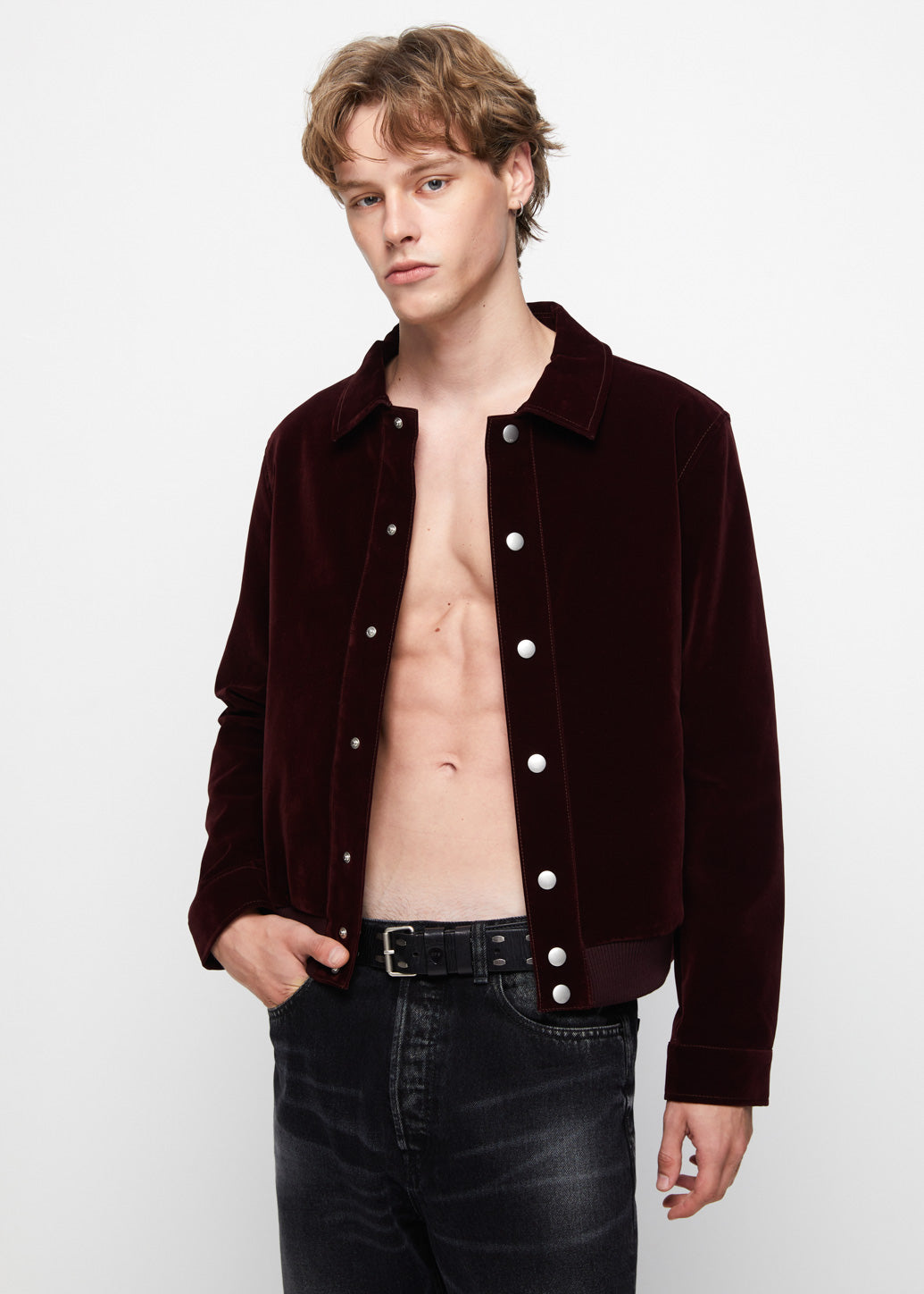 CORDUROY CROPPED BOMBER JACKET Red / XL