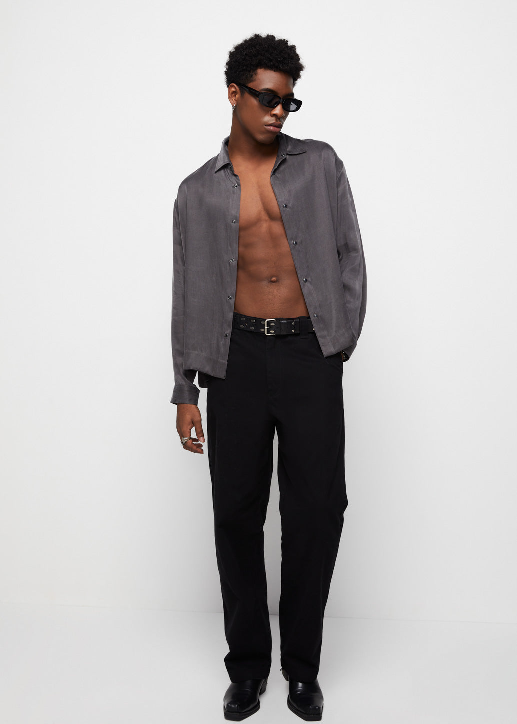 RELAXED FIT CROP SHIRT Grey / L