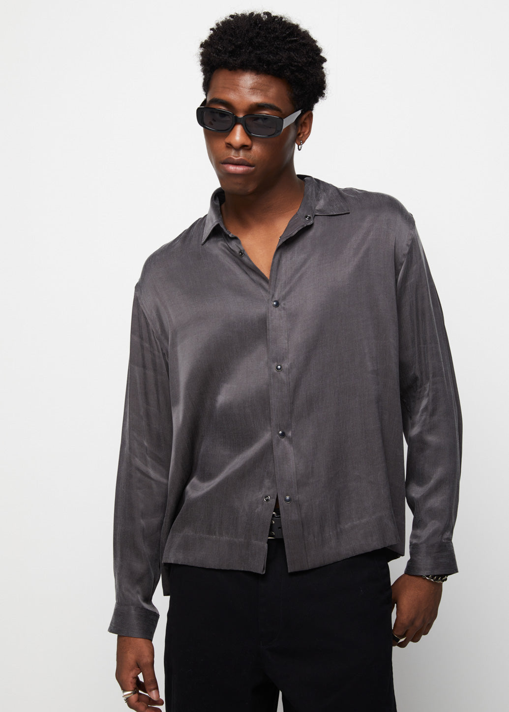 RELAXED FIT CROP SHIRT Grey / L