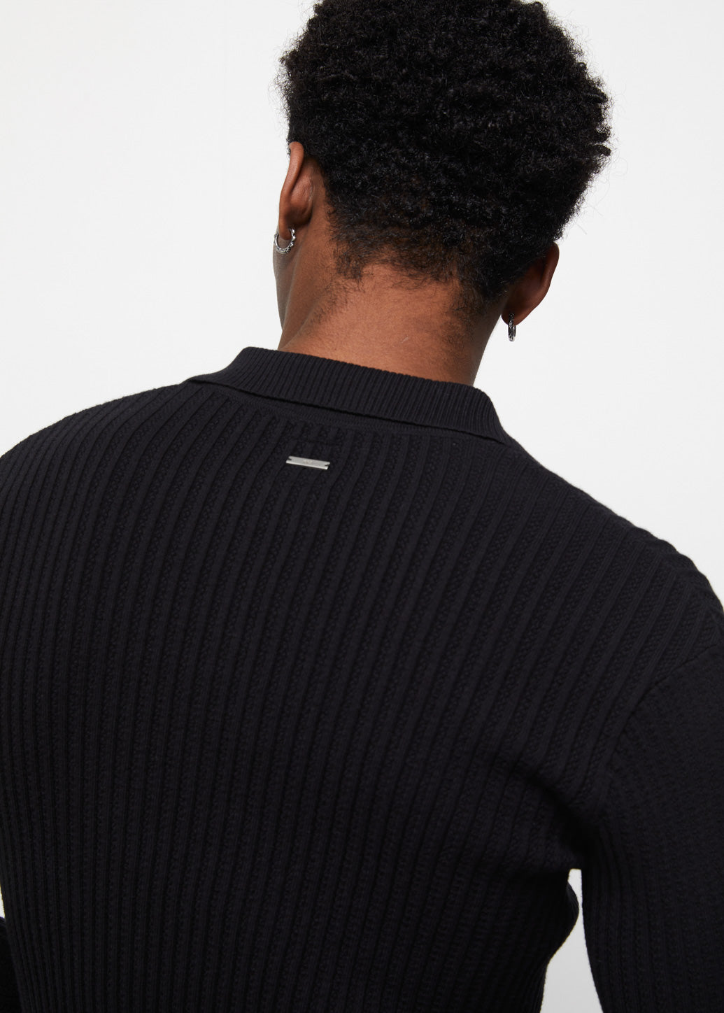 CABLE KNIT LONG SLEEVE POLO Black / XL