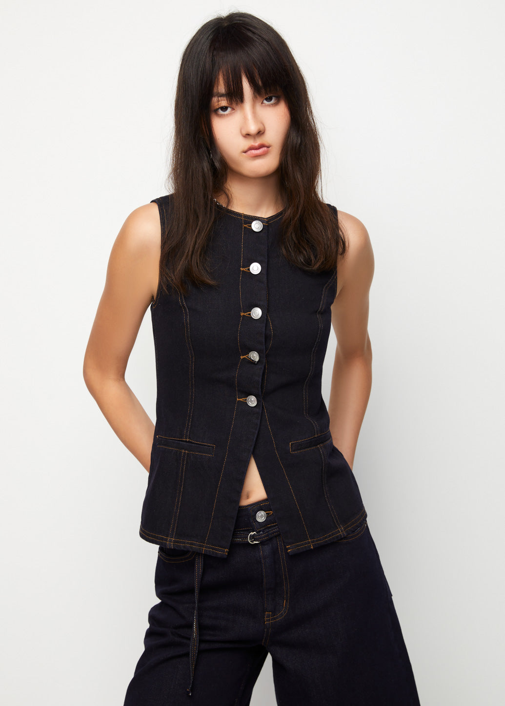 FRONT SLIT DENIM VEST