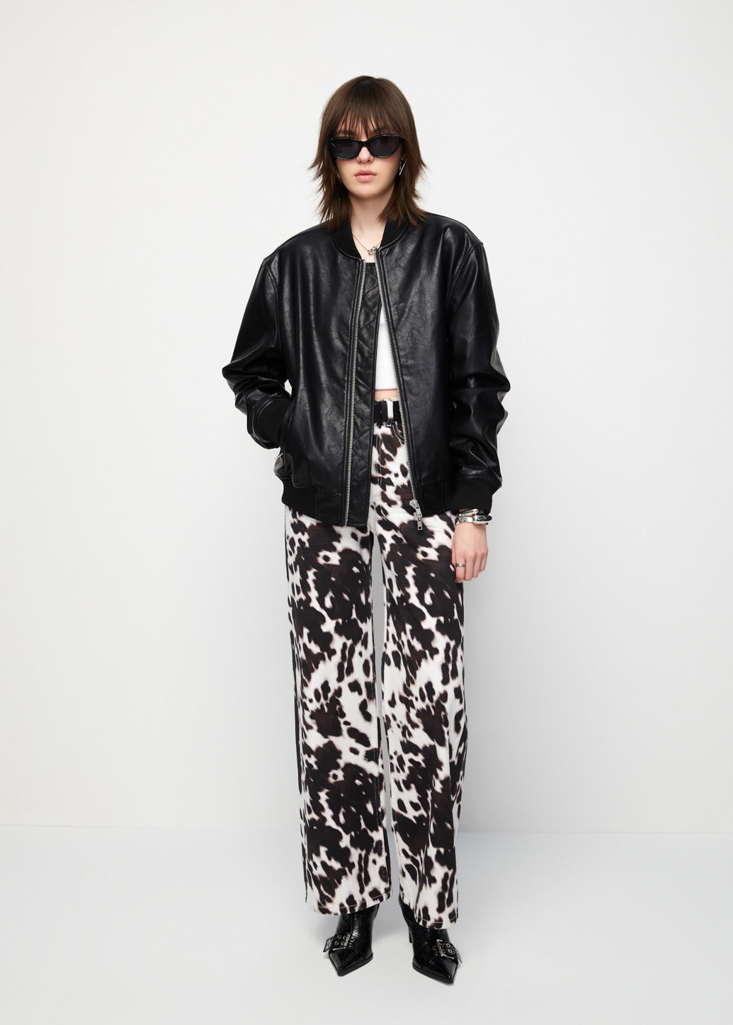 COW PRINTED WIDE LEG PANTS