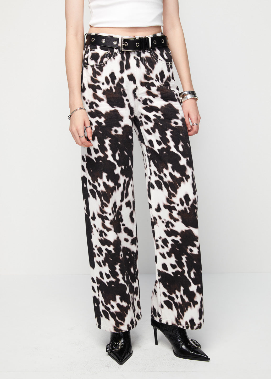 COW PRINTED WIDE LEG PANTS