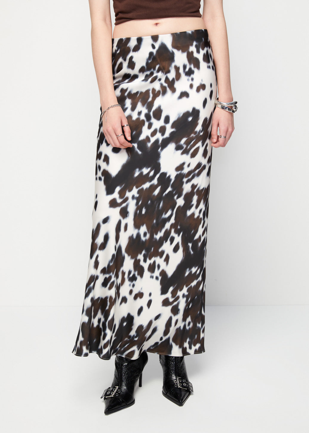 COW PRINTED MAXI SKIRT