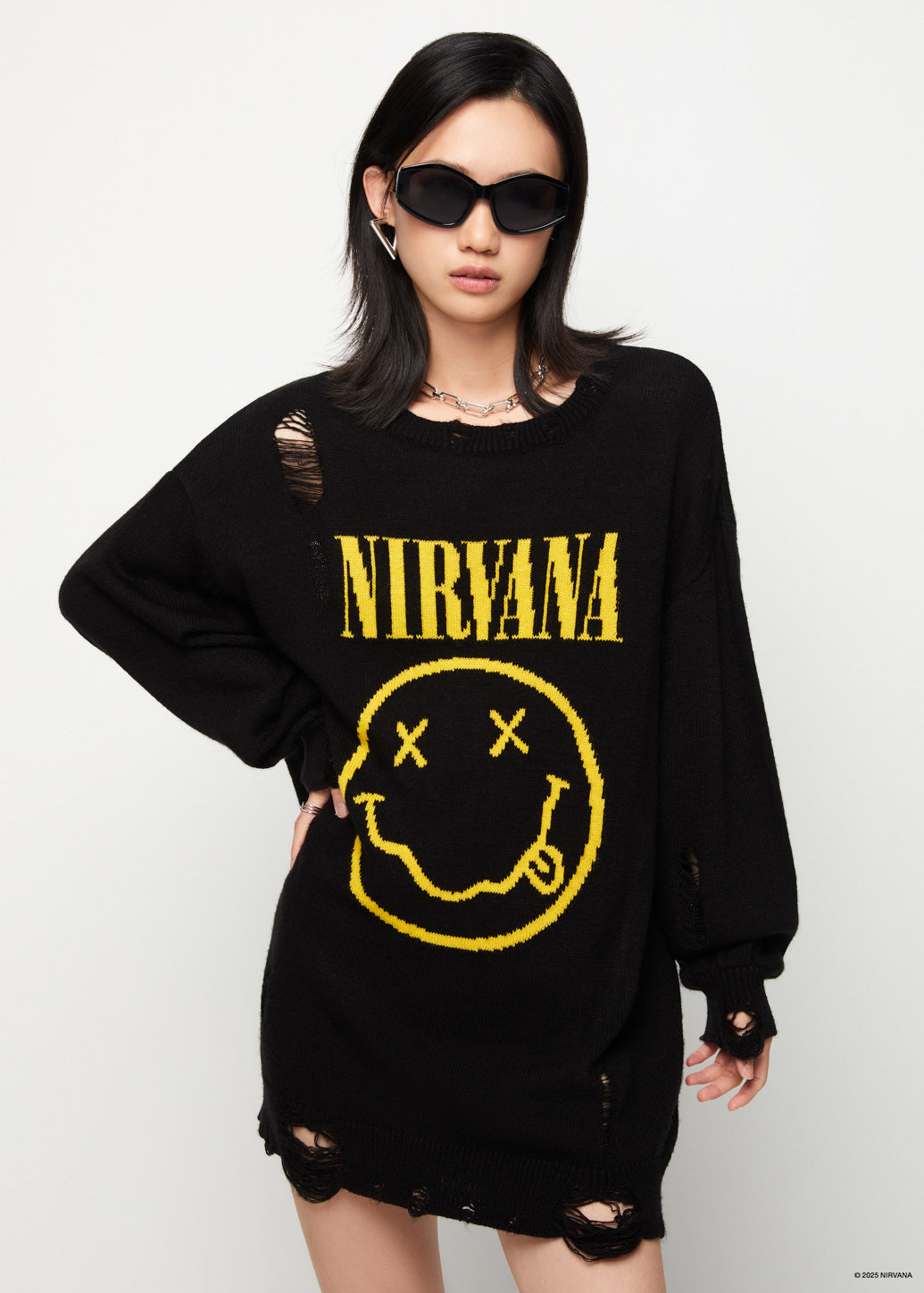 NIRVANA SMILEY FACE DISTRESSED DRESS
