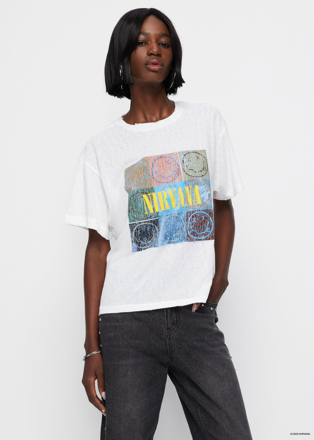 NIRVANA SMILEY MULTI COLOR DESTROYED TEE