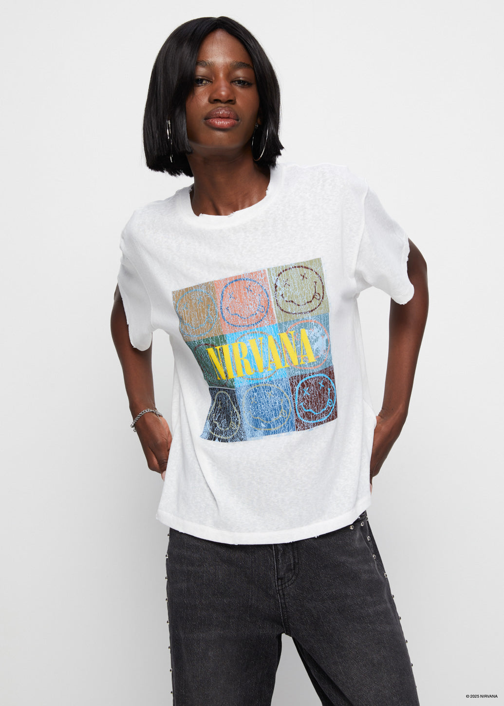 NIRVANA SMILEY MULTI COLOR DESTROYED TEE