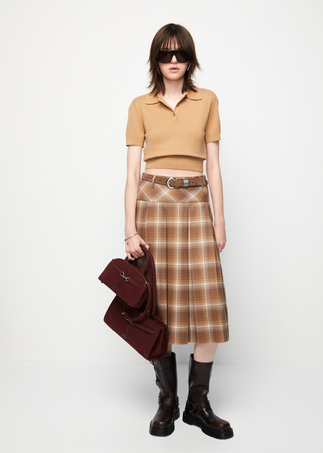 CHECKERED PLEATED SKIRT