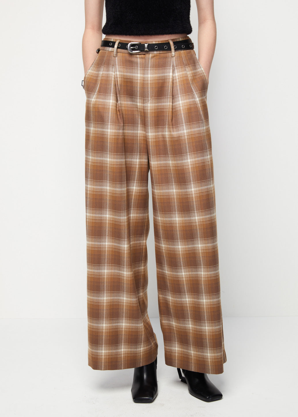 CHECKERED PLEATED PANTS
