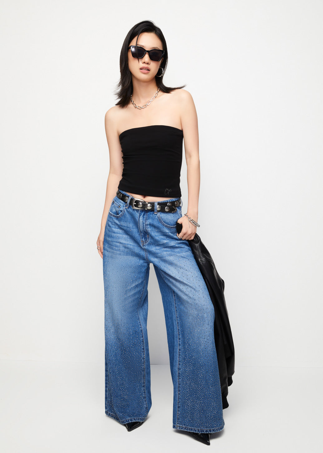 RHINESTONE EMBELLISHED JEANS PANTS