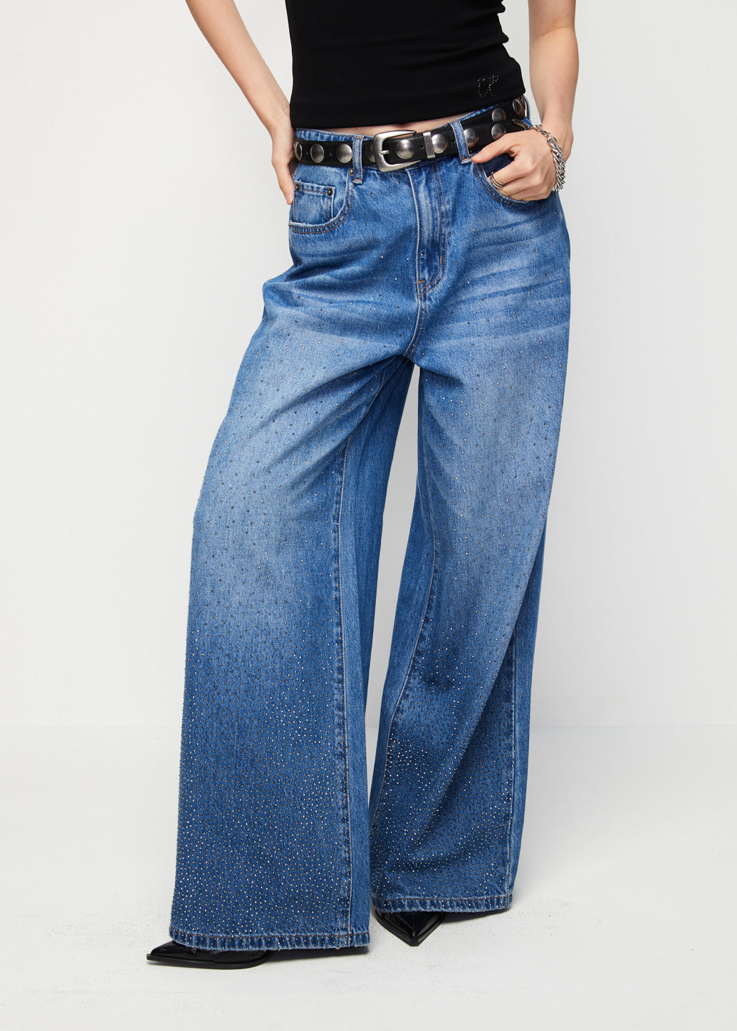 RHINESTONE EMBELLISHED JEANS PANTS
