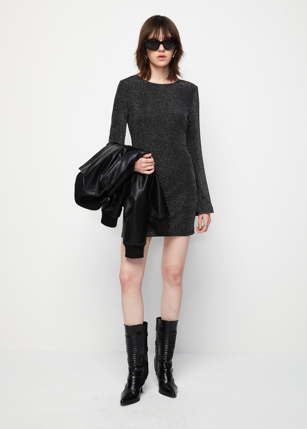 SHIMMER BELL-SLEEVE MINI DRESS