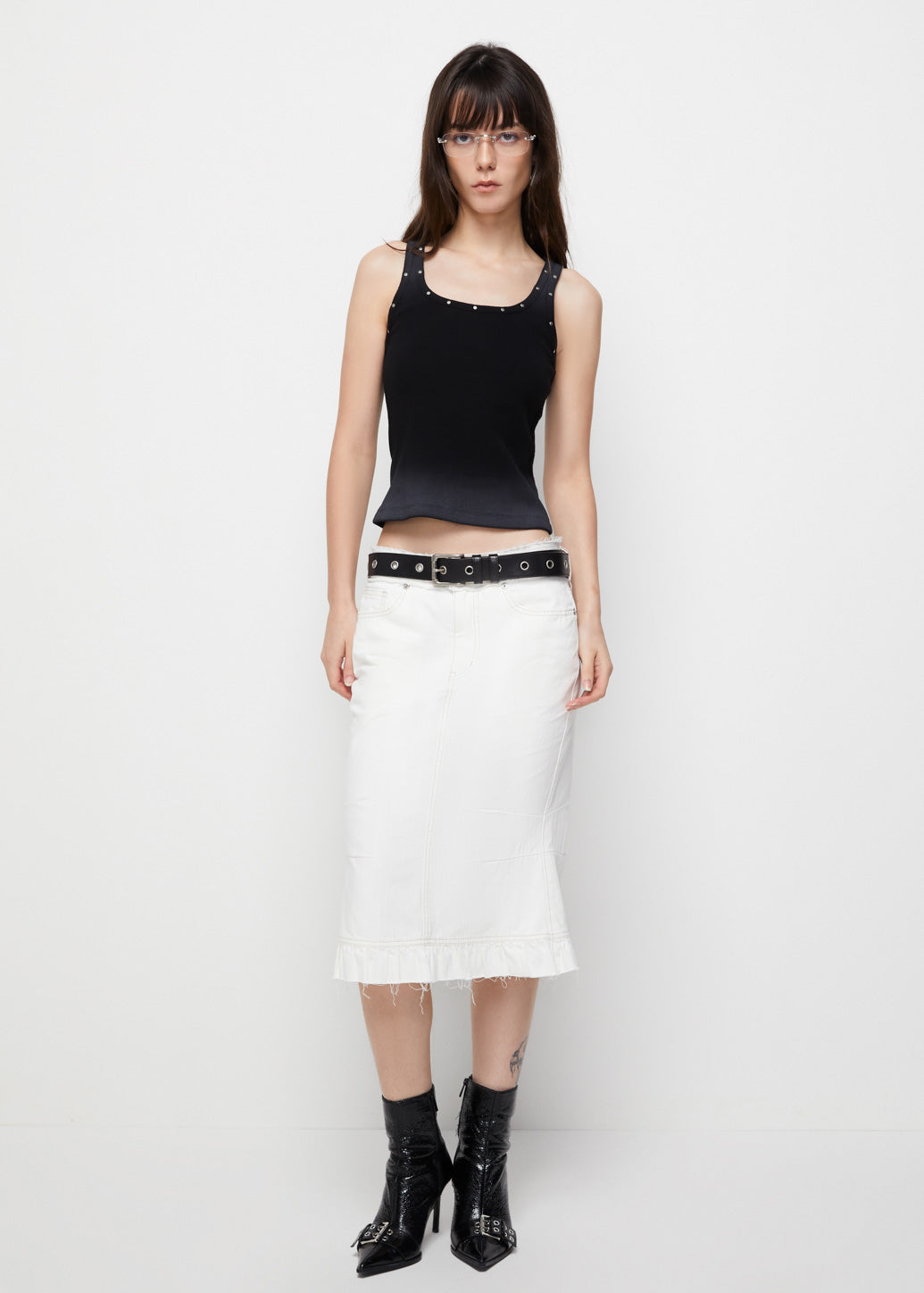 RUFFLED HEM JEANS SKIRT