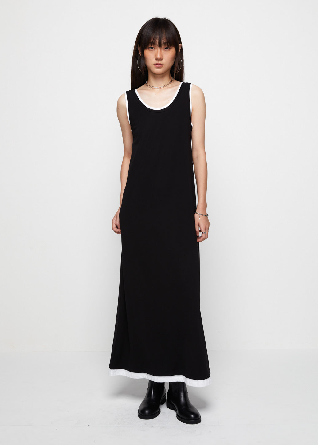 DISTRESSED DOUBLE-LAYERED MAXI DRESS