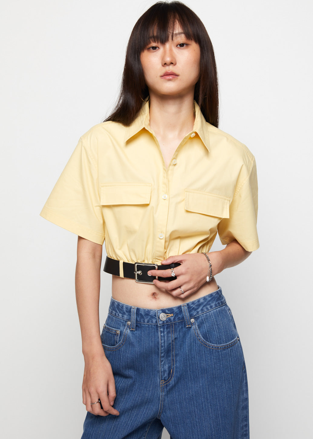 BUCKLE BELT CROP BLOUSE