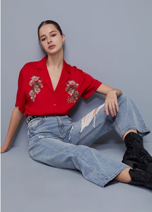 Chinese Flower Embroidered Shirt